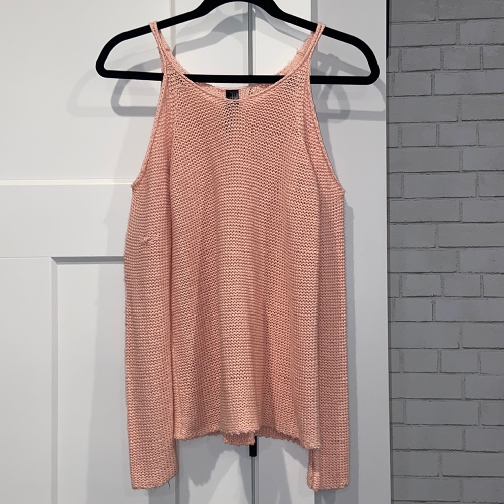 Light pink shoulder cut out sweater